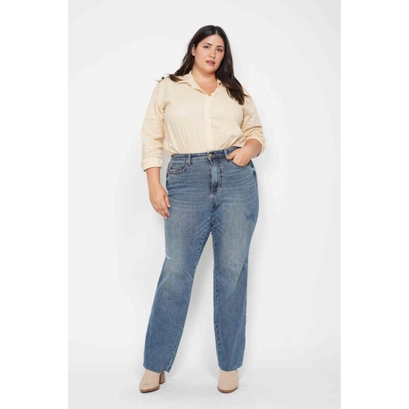 Judy Blue Straight Fit Stretchy Distressed Jeans Raw Hem Size 22W EUC!! - Picture 1 of 7